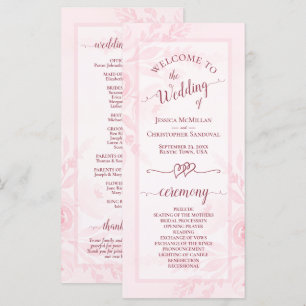 Pastel Pink Watercolor Peonies Elegant Wedding Program