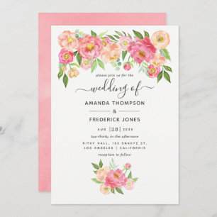 Pastel Pink Watercolor Peonies Wedding Invitation