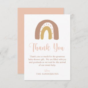 Pastel Pink Watercolor Rainbow Baby. Shower Thank You Card
