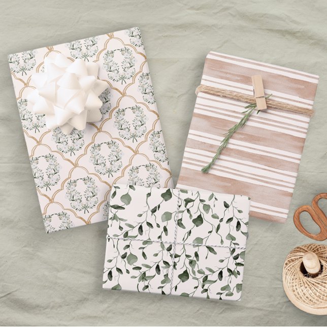 Pastel Pink Wedding Bridal Elegant Floral Stripes Wrapping Paper Sheet (Creator Uploaded)