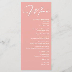 Pastel Pink Wedding Menu