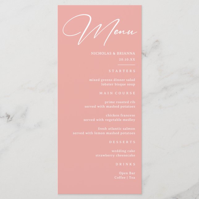 Pastel Pink Wedding  Menu (Front)
