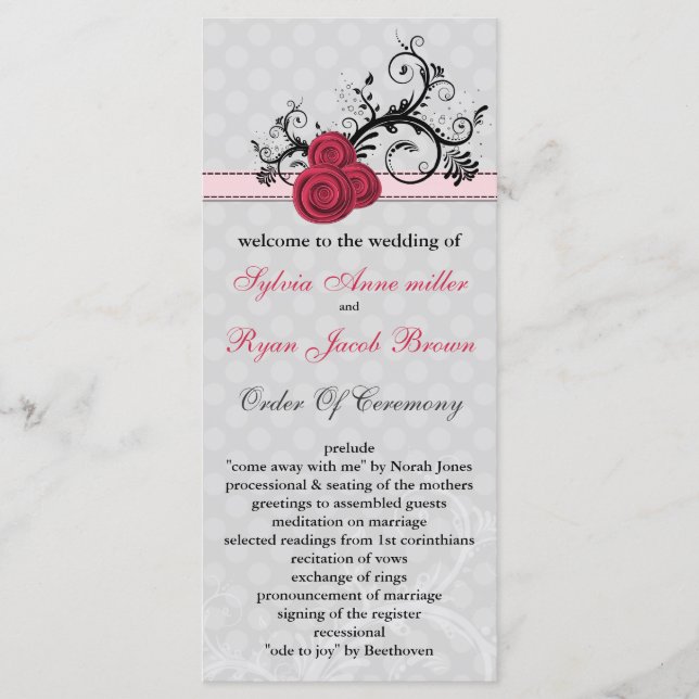 pastel  pink Wedding program (Front)