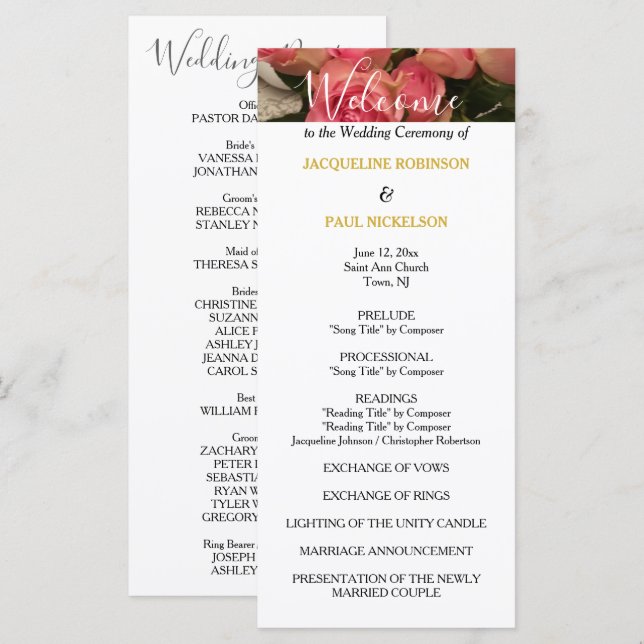 Pastel Pink Wedding Program Gold (Front/Back)