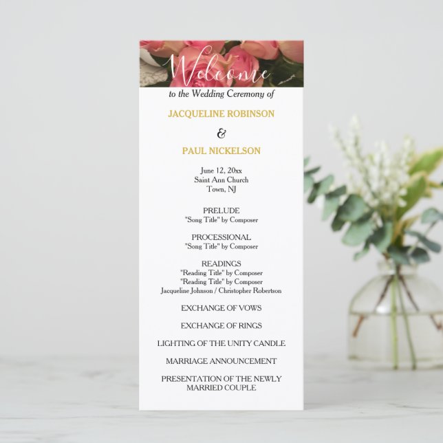Pastel Pink Wedding Program Gold (Standing Front)
