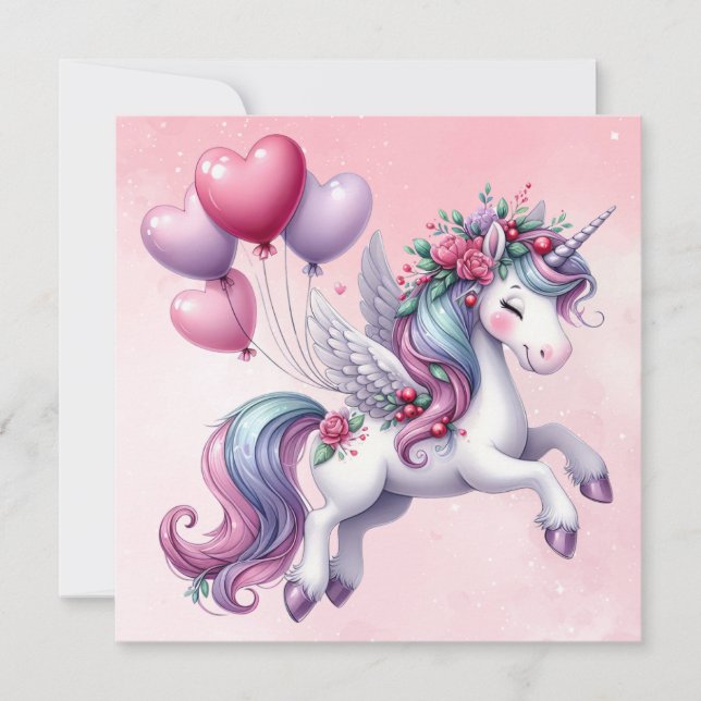 Pastel pink whimsical unicorn  card (Front)
