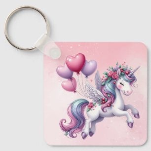 Pastel pink whimsical unicorn key ring