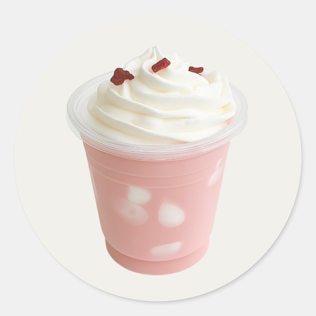 Pastel Pink Whipped Cream Dessert Cup Classic Round Sticker (Front)