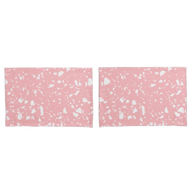 Pastel Pink White Abstract Terrazzo Pattern Pillowcase (Front-Set)