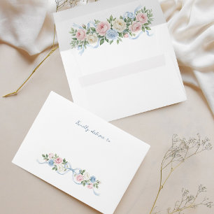 Pastel Pink, White and Blue Roses & Ribbon Envelope
