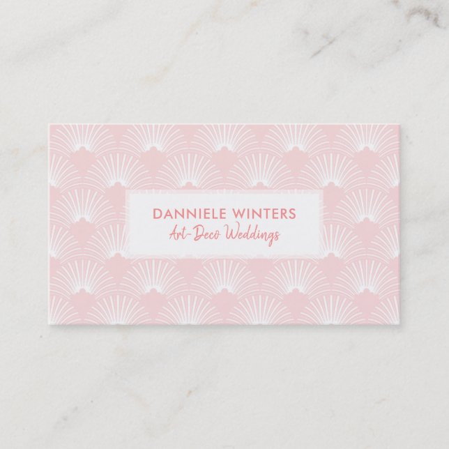 Pastel-Pink & White Art-Deco Pattern Business Card (Front)