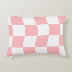 Pastel Pink White Checkerboard Pattern  Decorative Cushion
