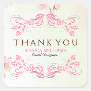 Pastel Pink & White Cherry Blossom Thank You Square Sticker