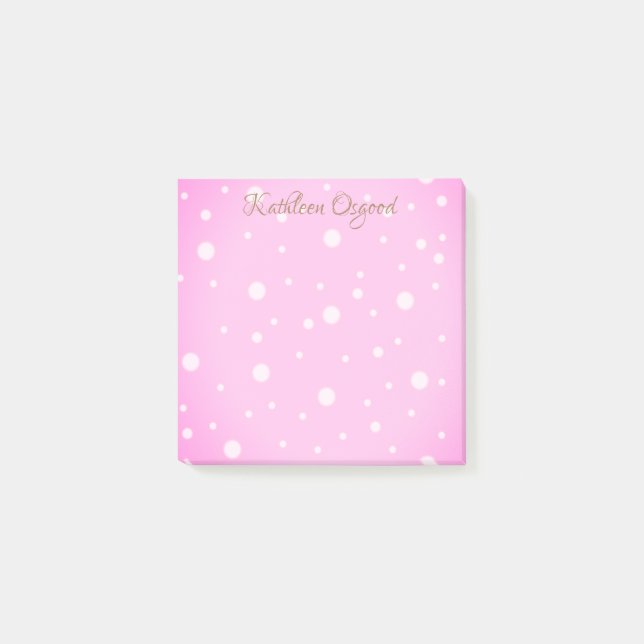 Pastel Pink White Dots Name Gold Text Post-it Note (Front)