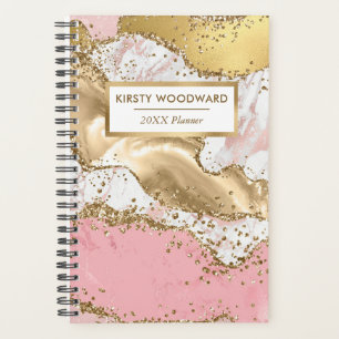 Pastel Pink & White Faux Gold Glitter Agate  Planner