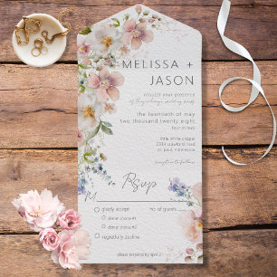 Pastel Pink & White Floral Modern Dinner All In One Invitation