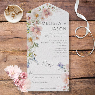 Pastel Pink & White Floral Modern No Dinner All In One Invitation