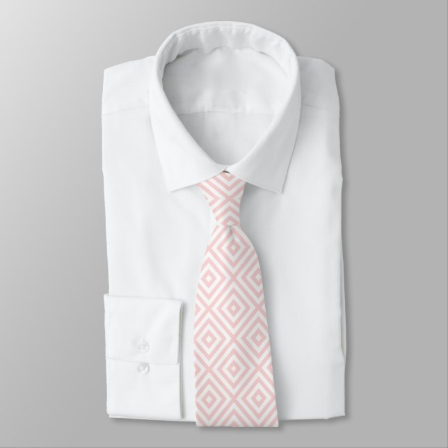 Pastel Pink & White Geometric Pattern Tie (Tied)