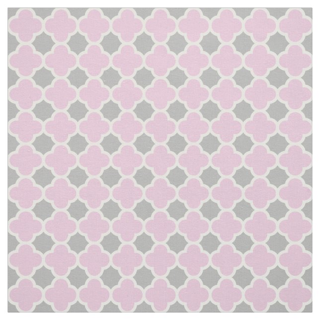 Pastel Pink White Grey Quatrefoil Pattern Fabric (Swatch)