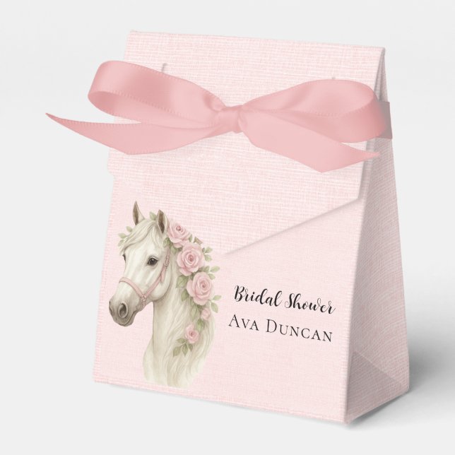 Pastel Pink & White Horse Bridal Shower  Favour Box (Front Side)
