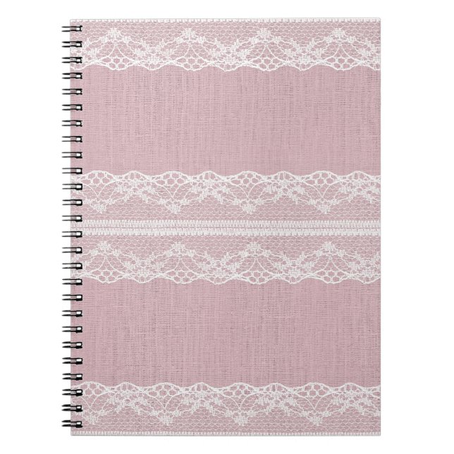 Pastel Pink White Lace Texture Notebook (Front)