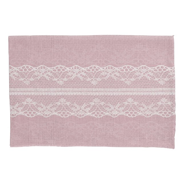 Pastel Pink White Lace Texture Pillowcase (Front)