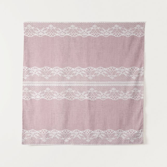 Pastel Pink White Lace Texture Tapestry (Front)