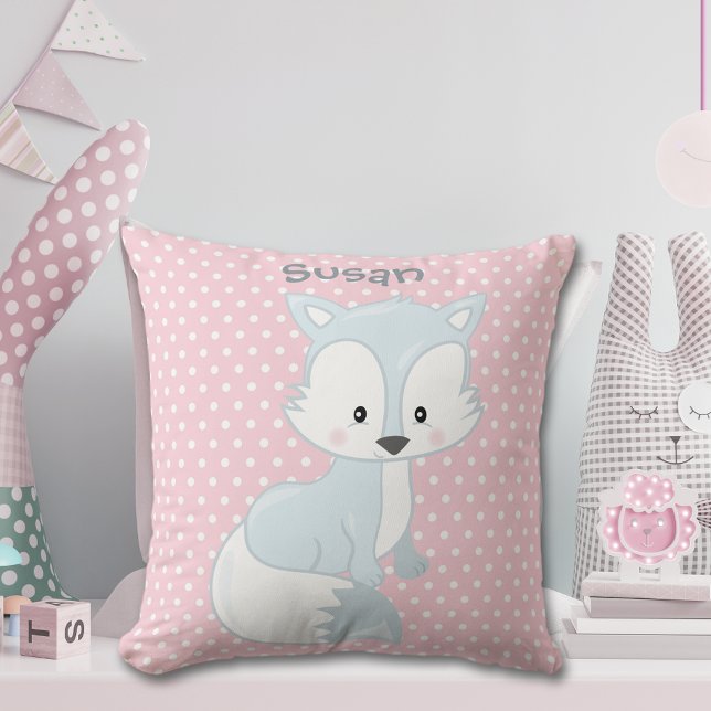 Pastel Pink-White Polka-Dot Baby Fox Monogram Cushion (Creator Uploaded)