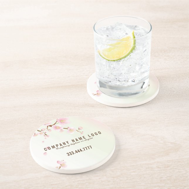 Pastel Pink & White Spring Cherry Blossom Coaster (Side)