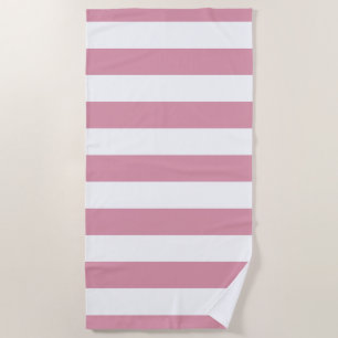 Pastel Pink White Striped Pattern Beach Towel
