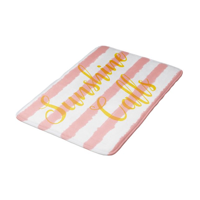 Pastel Pink White Stripes Bath Mat (Angled)