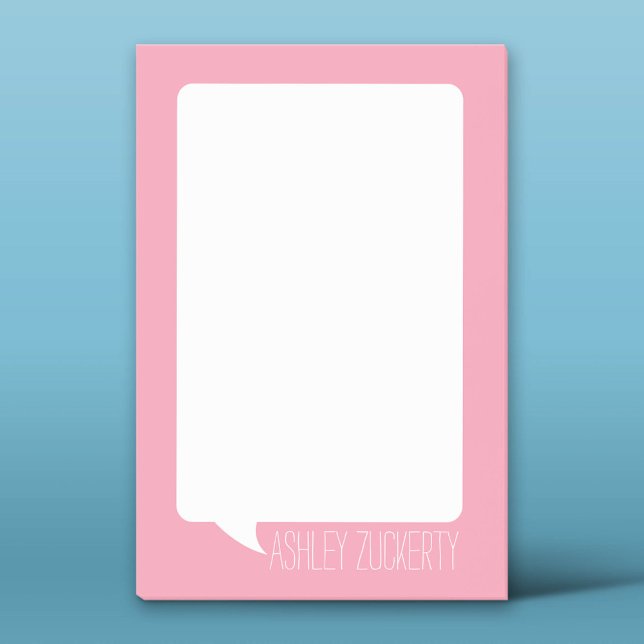 Pastel Pink & White Talk Bubble Personalised Name Post-it Notes (Custom Post-it Notepad)