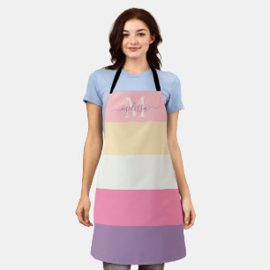 Pastel Pink White Yellow Purple Colour Block   Apron