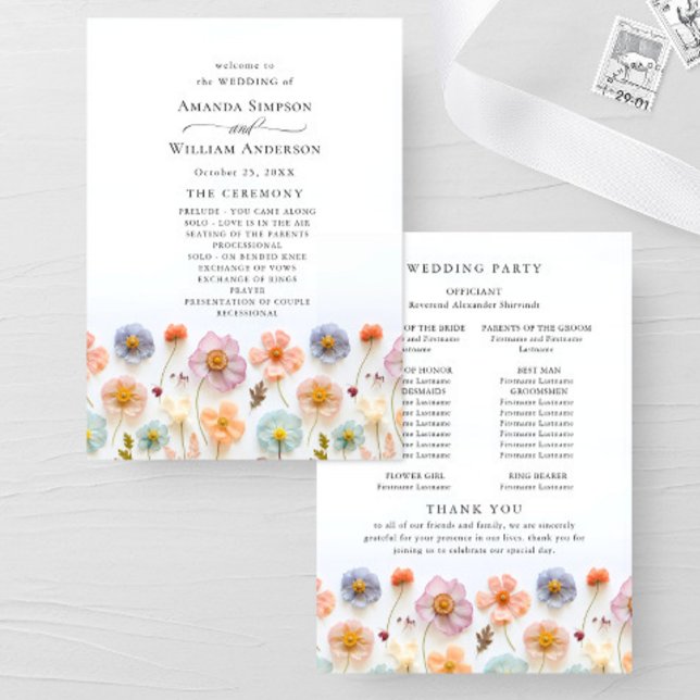 Pastel Pink Wild Flowers Wedding Ceremony Program (Creator Uploaded)
