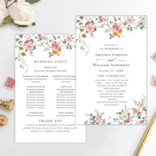 Pastel Pink Wild Flowers Wedding Ceremony Program