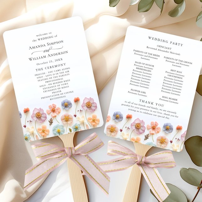 Pastel Pink Wild Flowers Wedding Ceremony Program Hand Fan (Creator Uploaded)