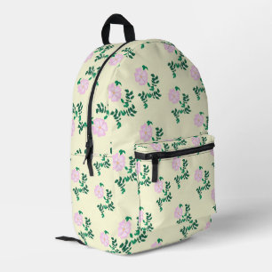 Pastel Pink Wild Rose Flower Vintage Pattern Printed Backpack