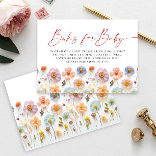 Pastel Pink Wildflower Baby Shower Books for Baby Enclosure Card