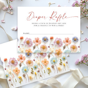 Pastel Pink Wildflower Baby Shower Diaper Raffle Enclosure Card