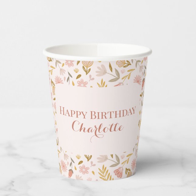 Pastel Pink Wildflower Paper Cups (Left)