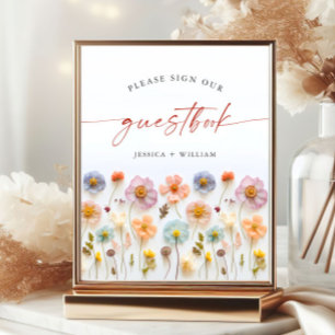 Pastel Pink Wildflowers Guestbook Wedding Sign