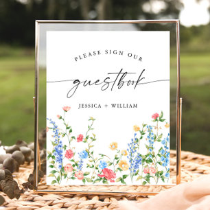 Pastel Pink Wildflowers Guestbook Wedding Sign