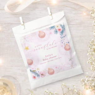 Pastel Pink Winter Snowflake Floral Baby Shower Favour Bag