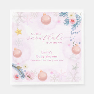 Pastel Pink Winter Snowflake Floral Baby Shower  Napkin