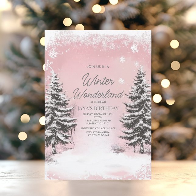 Pastel Pink Winter Wonderland Birthday Party Invitation (Creator Uploaded)
