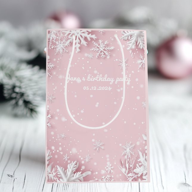 Pastel Pink Winter Wonderland Snowflake  Medium Gift Bag (Creator Uploaded)