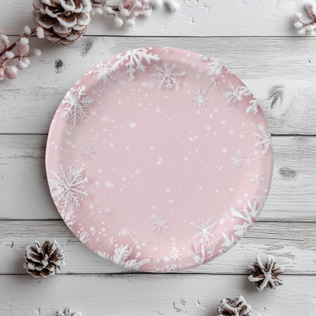 Pastel Pink Winter Wonderland Snowflake  Paper Plate (Creator Uploaded)