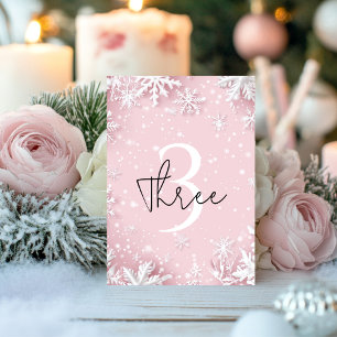 Pastel Pink Winter Wonderland Snowflake  Table Number