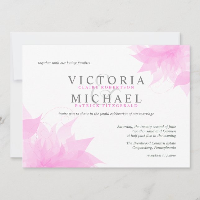 Pastel Pink Wispy Floral Wedding Invitations (Front)