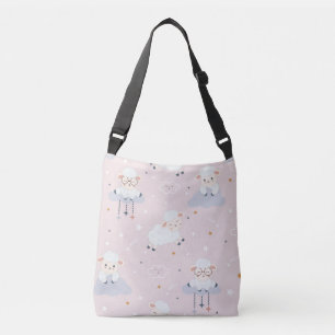 PASTEL PINK WITH CUTE BABY LAMBS ON CLOUDS CROSSBODY BAG